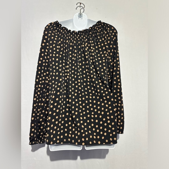 Women's Carol Rose Black/tan Polka Dot Stretch Neck Blouse Size XL - Picture 3 of 5